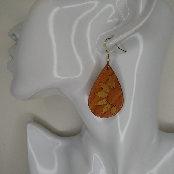 Hand Crafted Jewelry - Handmade Wood Earrings Sunflowers